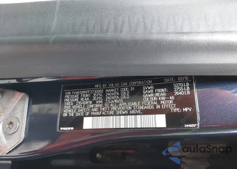 2015 Volvo Xc60 T5 Platinum z USA, uszkodzony, nr VIN YV4612RM7F2730992